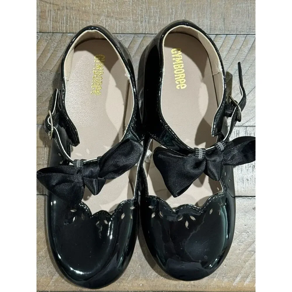 Gymboree Girls Black Patent Ballet Flats w/ Removable Bow- Size 13
